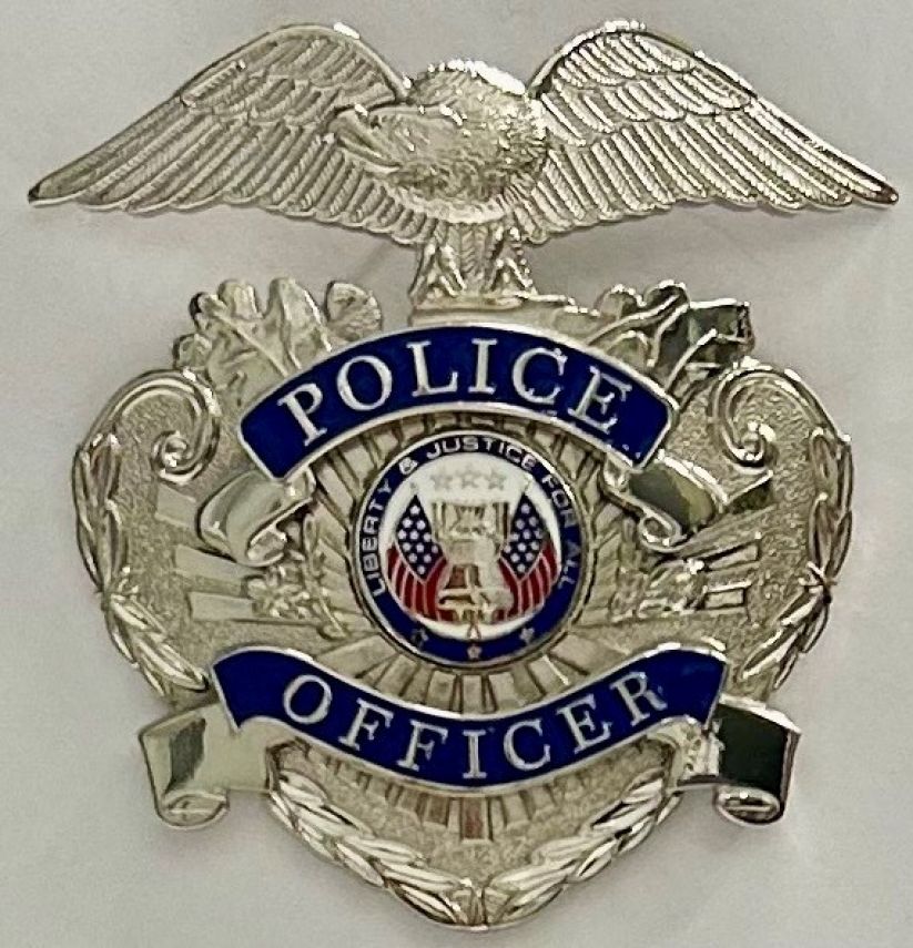 POLICE OFFICER METAL HAT BADGE - NICKEL.
